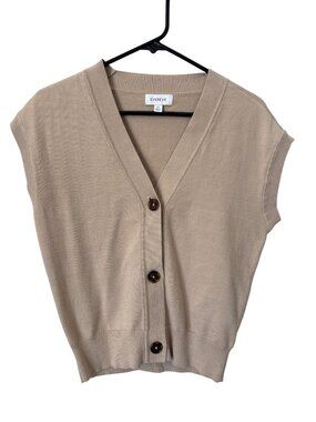 Evereve Cardigan Size XS Button Front V Neck Sweater Vest Beige Neutral Knitwear